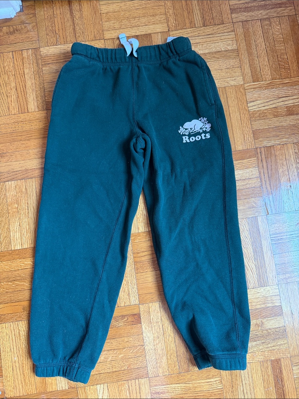Kids Roots Dark Green Sweatpants with Drawstring